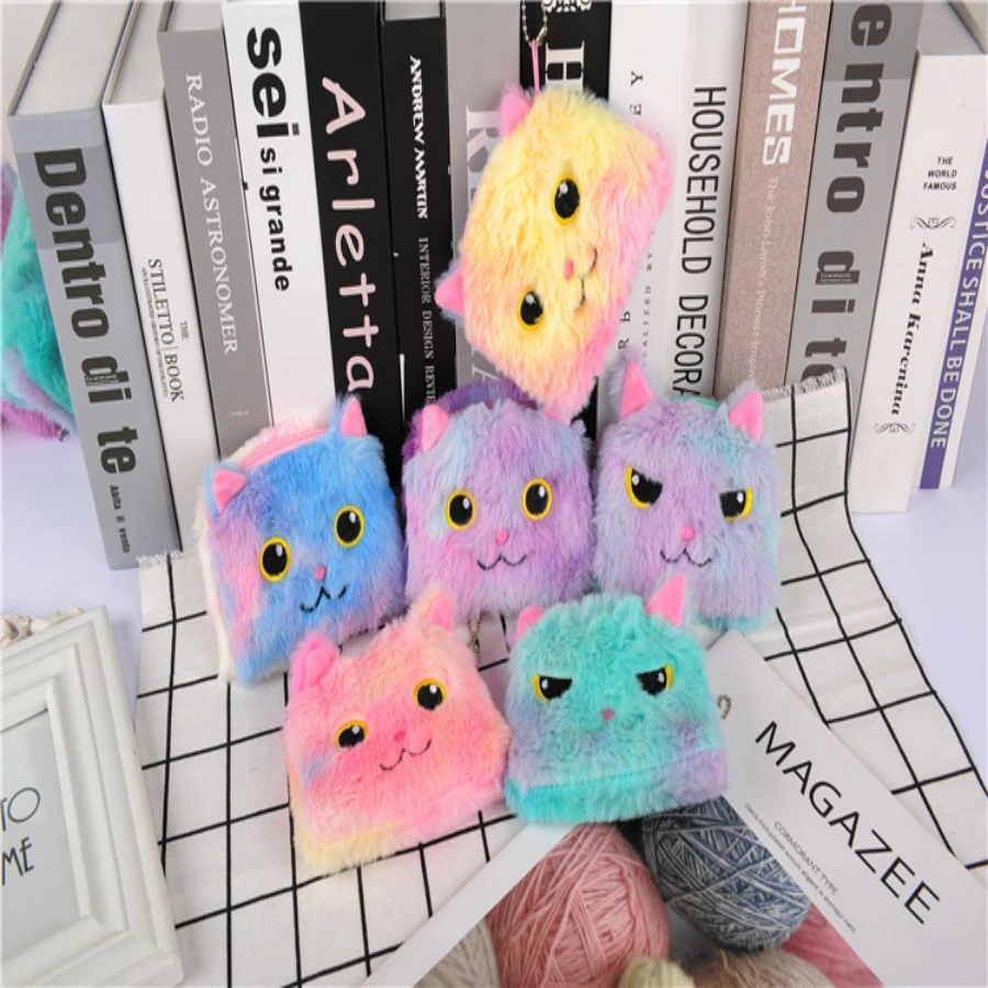 Best Selling Cute Cartoon Plush Kitten Wallet Lovely Rainbow Color Cat Coin Bag Storage Bag Kids Mini Wallet Coin Pouch
