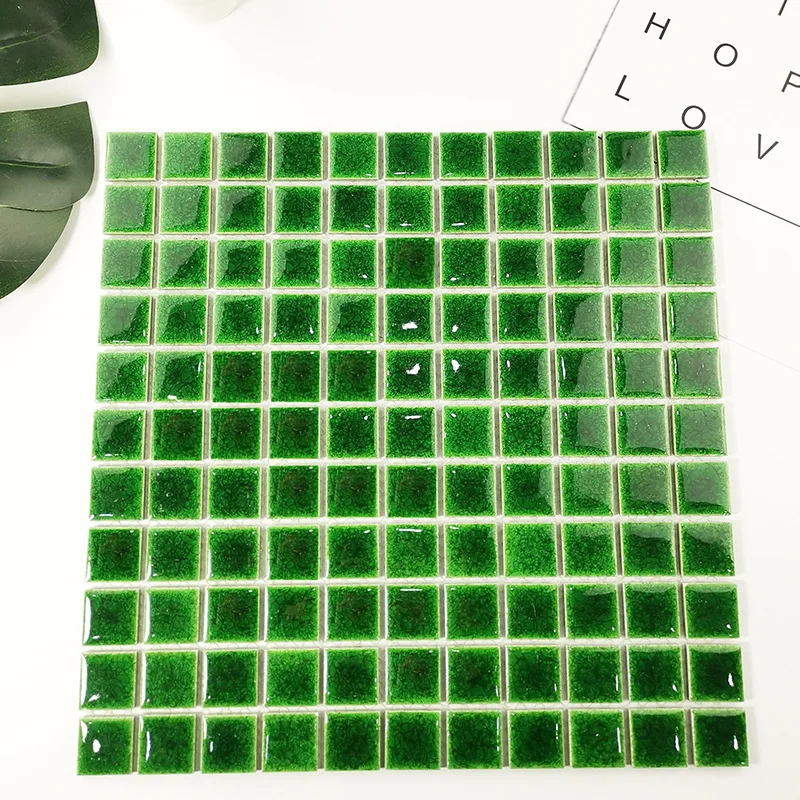 Green single grain 25*25 swimming pool mosaic can be wholesale kitchen decoration interior background wall floor mosaic