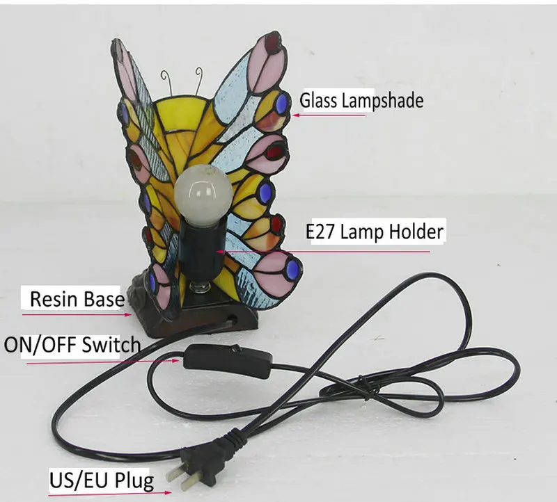 
Great Gift LED Butterfly Light Bedroom Stained Glass Tiffany Butterfly Table Lamps E27 