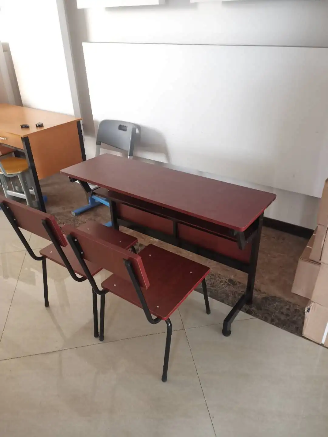 Wooden Metal Connected classroom double table and chair school desk and Bench