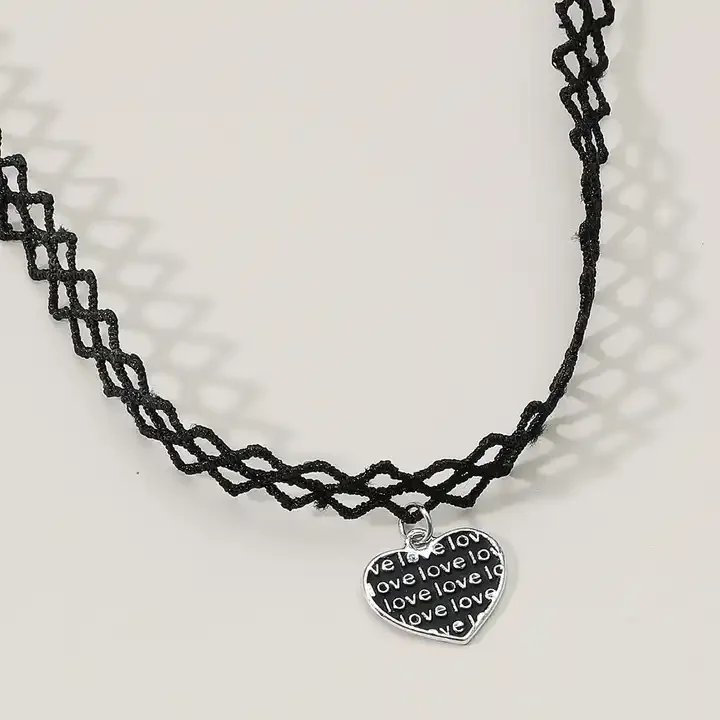 Fashion Gothic Victorian Tassel Tattoo Choker Necklace Lace Pendant Black Love Heart  Collar Vintage Women Wedding Jewelry