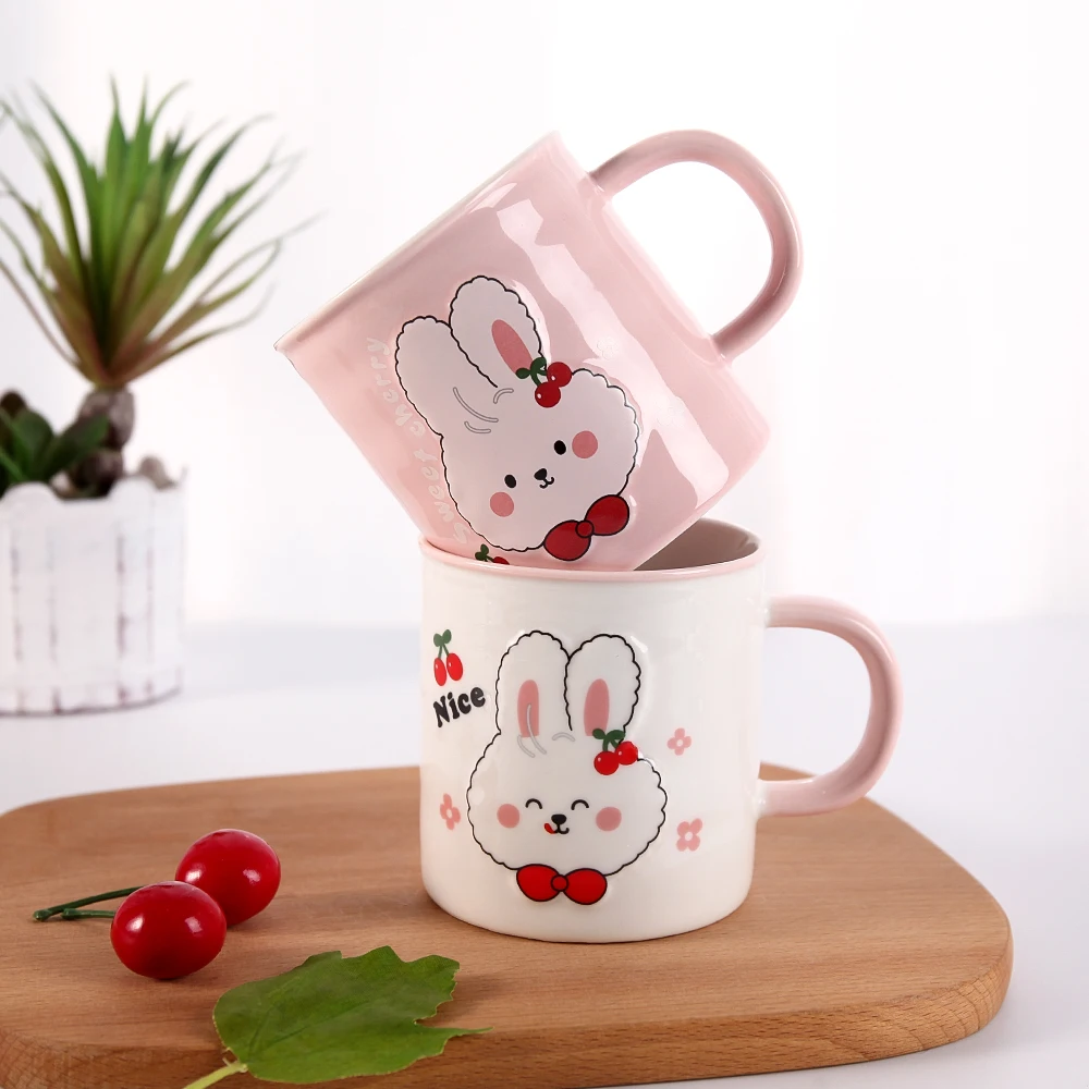 Hot Sale 410 ml Creative Cute  Water Milk Mug Coffee White Animal Print Ceramic Mugs for Kids