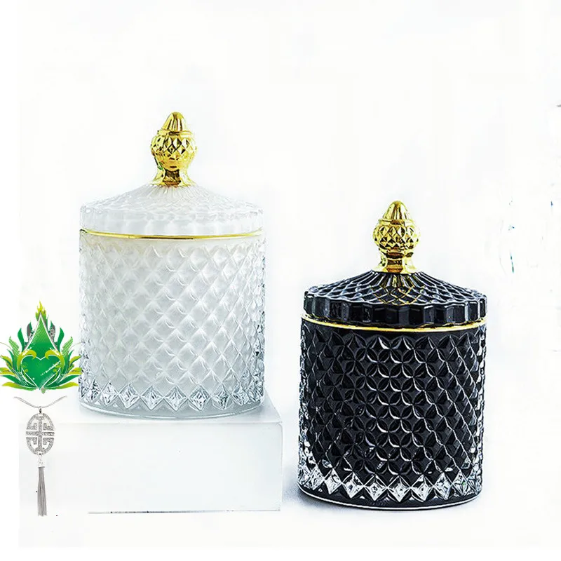 Wholesale Luxury 10 oz empty candle jars with lid glass jar for candle making wedding party jar white black candle container