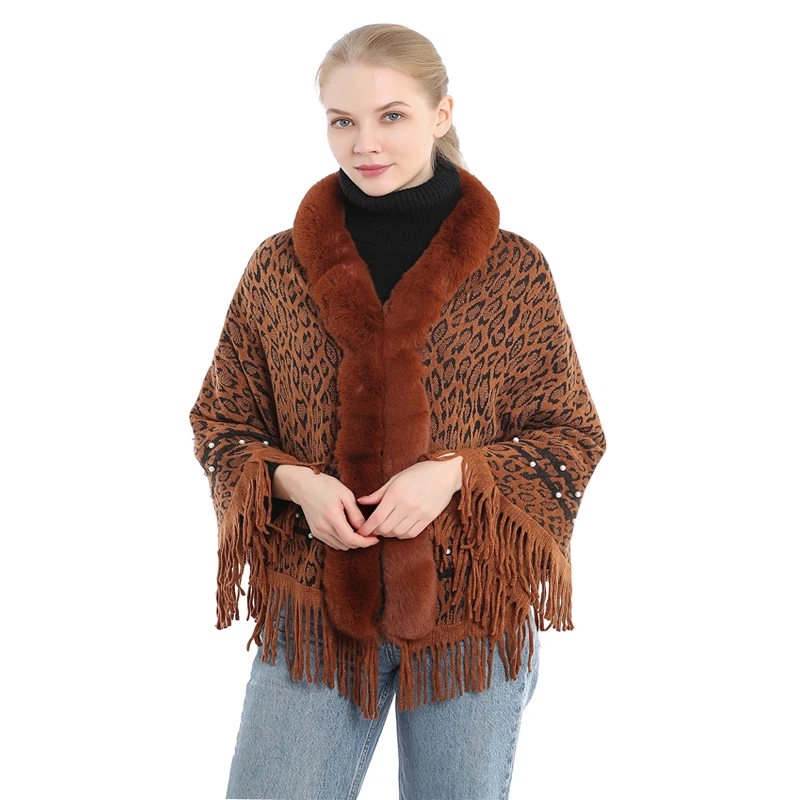 
Fashion Women Autumn Winter Ponchos Soft and Warm Faux Fur Leopard Shawl Shrugs cashmere ponchos 