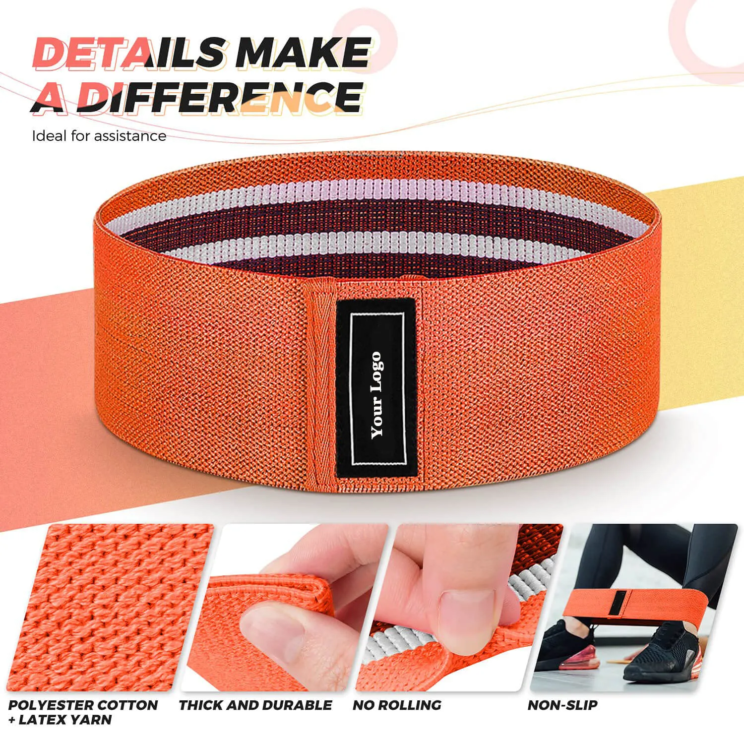 Custom Logo Non Slip Elastic Fabric Hip Circle Booty Bands Workout Resistance Bands Sets For Legs And Butt Exercise
