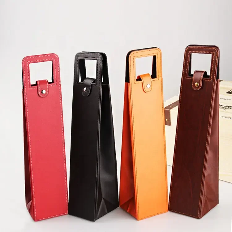 Luxury PU Leather Wine Bag For Whiskey Double Bottle Back Gift Wine Bottle Cover Bag With Handle