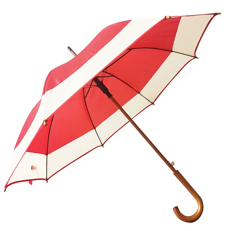 Best Umbrella supplier Wholesale J Wooden Handle Straight Umbrella for the rain Custom wood umbrella with logo