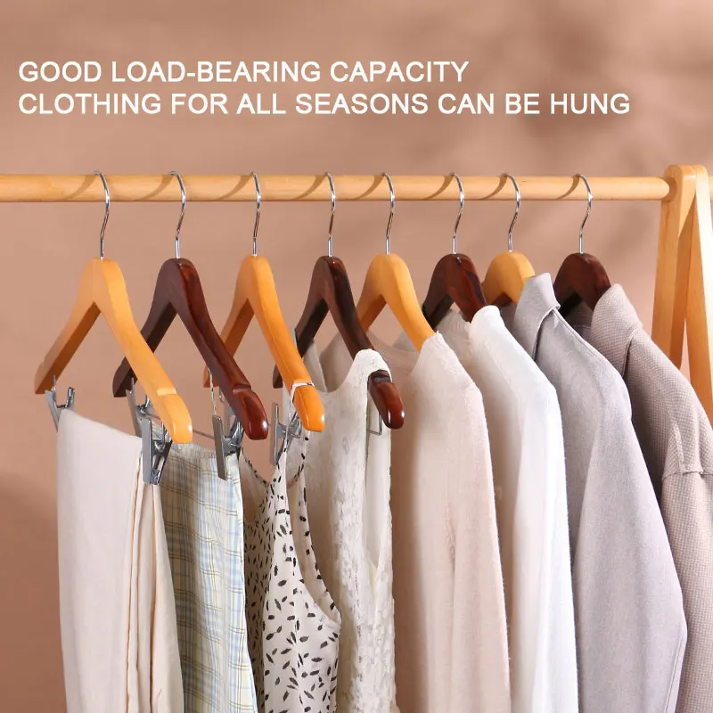 Factory wholesale Multifunctional solid wood pants hangers household with clip no trace hanger for shopping mall