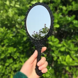 Pink Black handle makeup mirror cute Vintage Handheld Mirror plastic cosmetic mirror