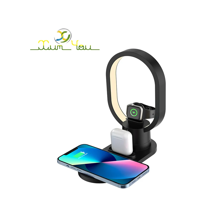 15W Bedside Lamp 4 in 1 Wireless Chargers Desk 2022 Wholesale Customized Lamp Wireless Charger Stand