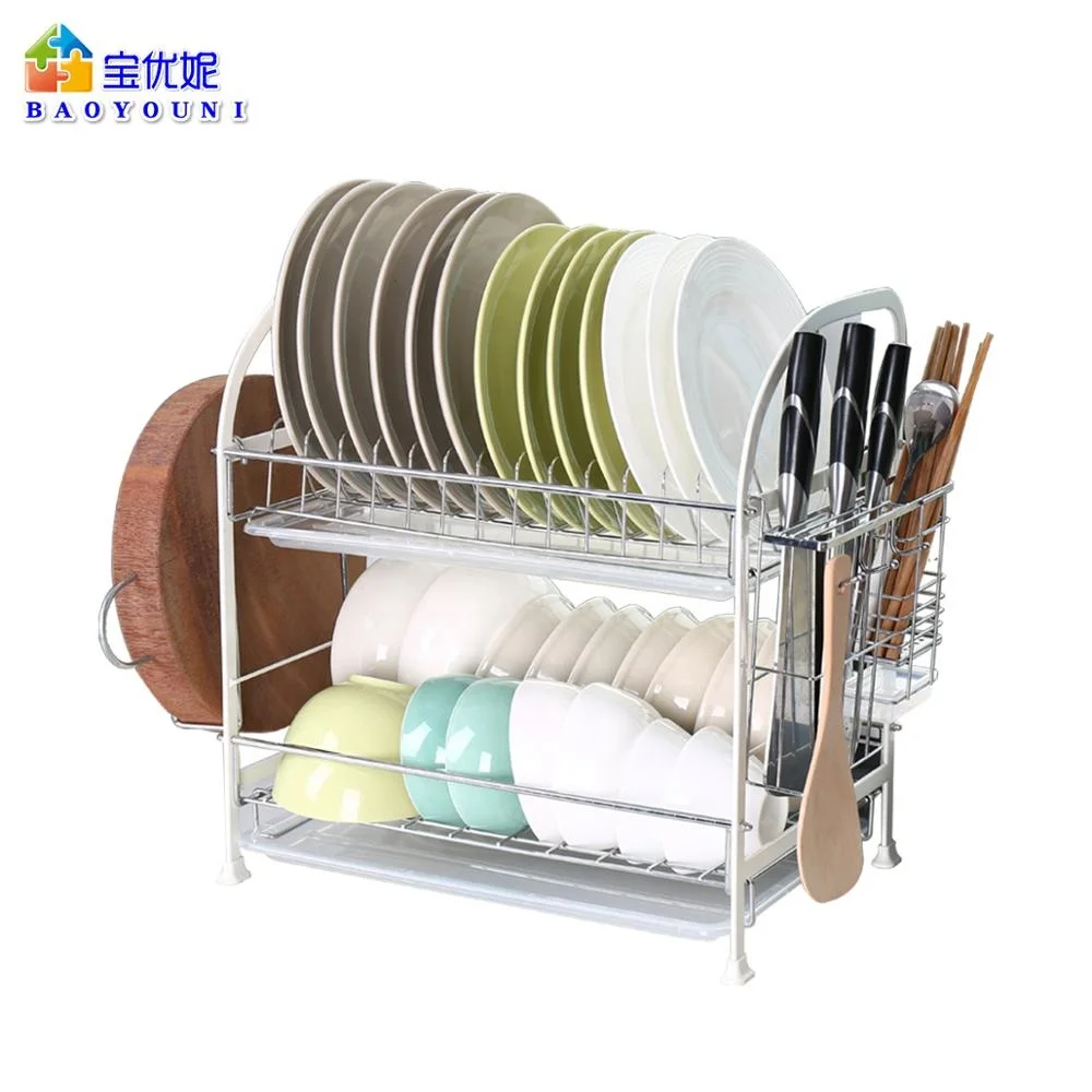 Large Capacity 2-Tier 201 Stainless Steel Utensil Dish Drying Rack Chopping Board Holder with Drain Board Chopsticks Container
