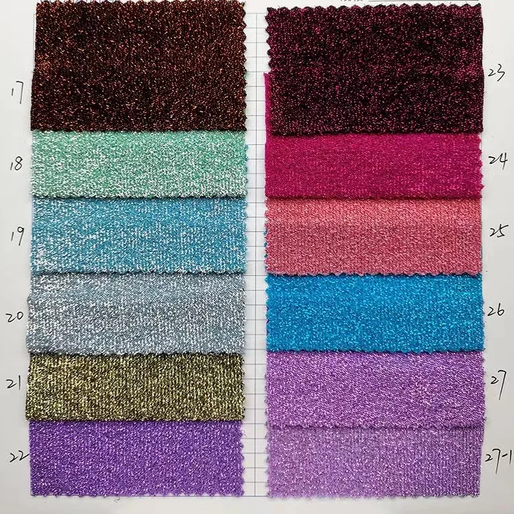 High quality multi color lurex nylon metallic spandex knitted fabric for shiny dress and garments