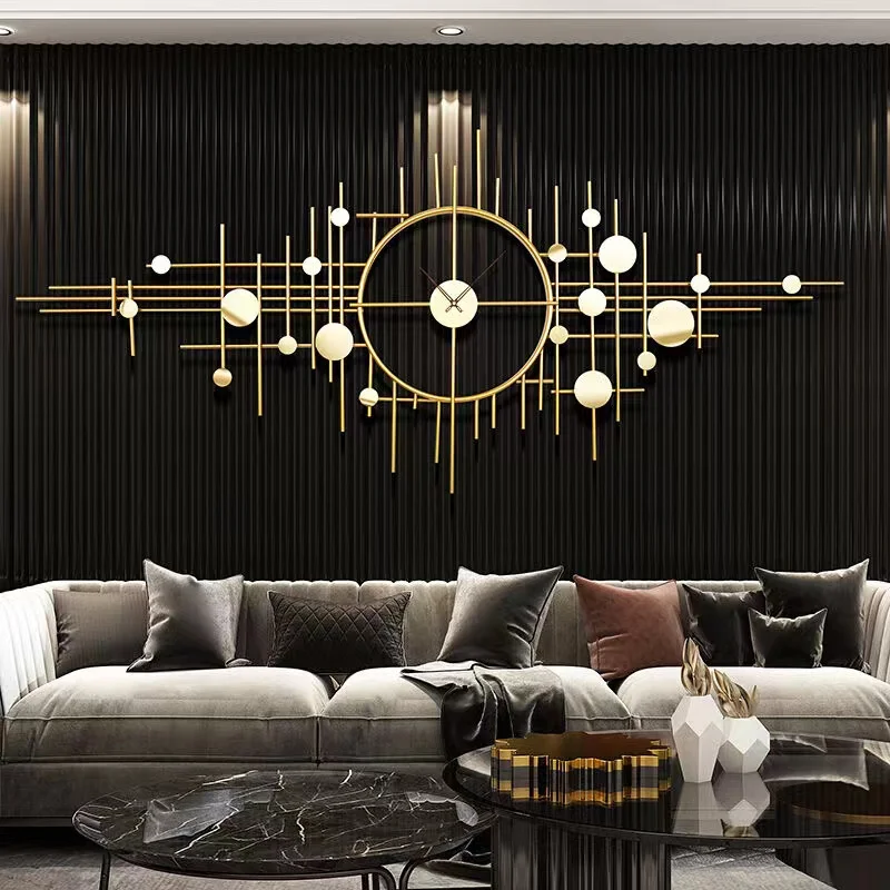 145*65cm Big decor wall art clocks light luxury modern creative decorative large gold metal wall clock