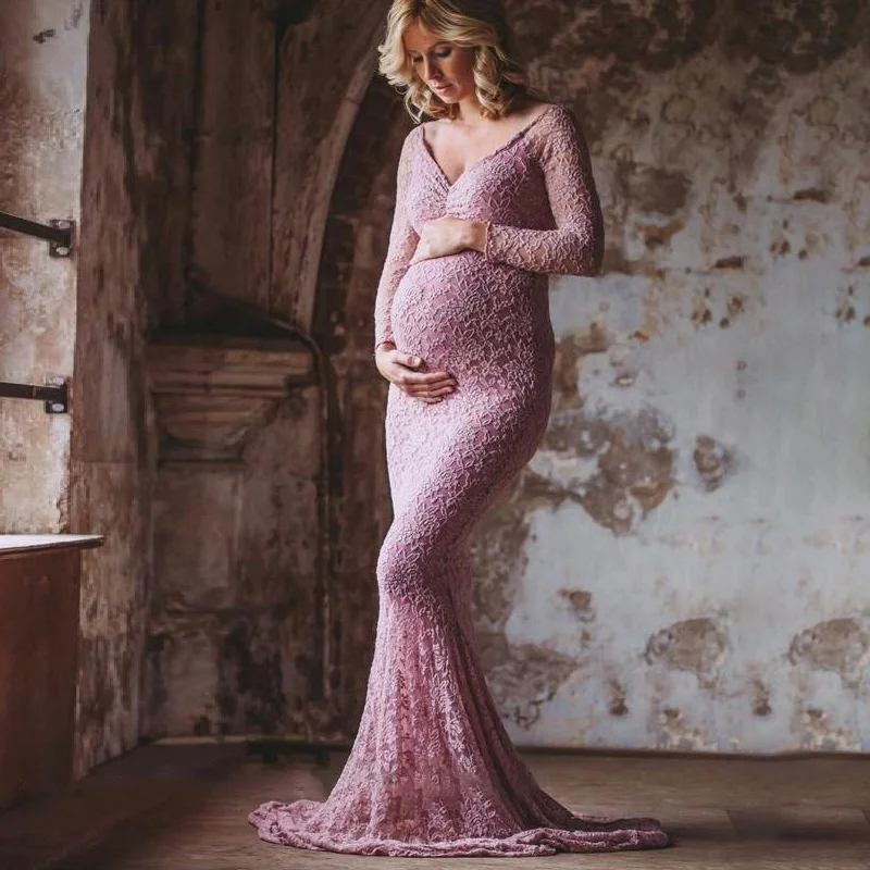 Pregnant Women Photography Dresses Baby Shower Off Shoulder Sexy Maternity Clothing Maternity Photoshoot Lace Dress