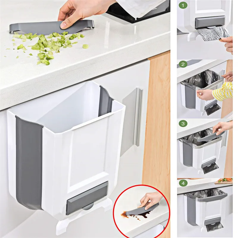 Hanging Kitchen Trash Can with Garbage Bag Storage, Foldable Large Simple Human Trash can, Collapsible Garbage Bin for Bedroom