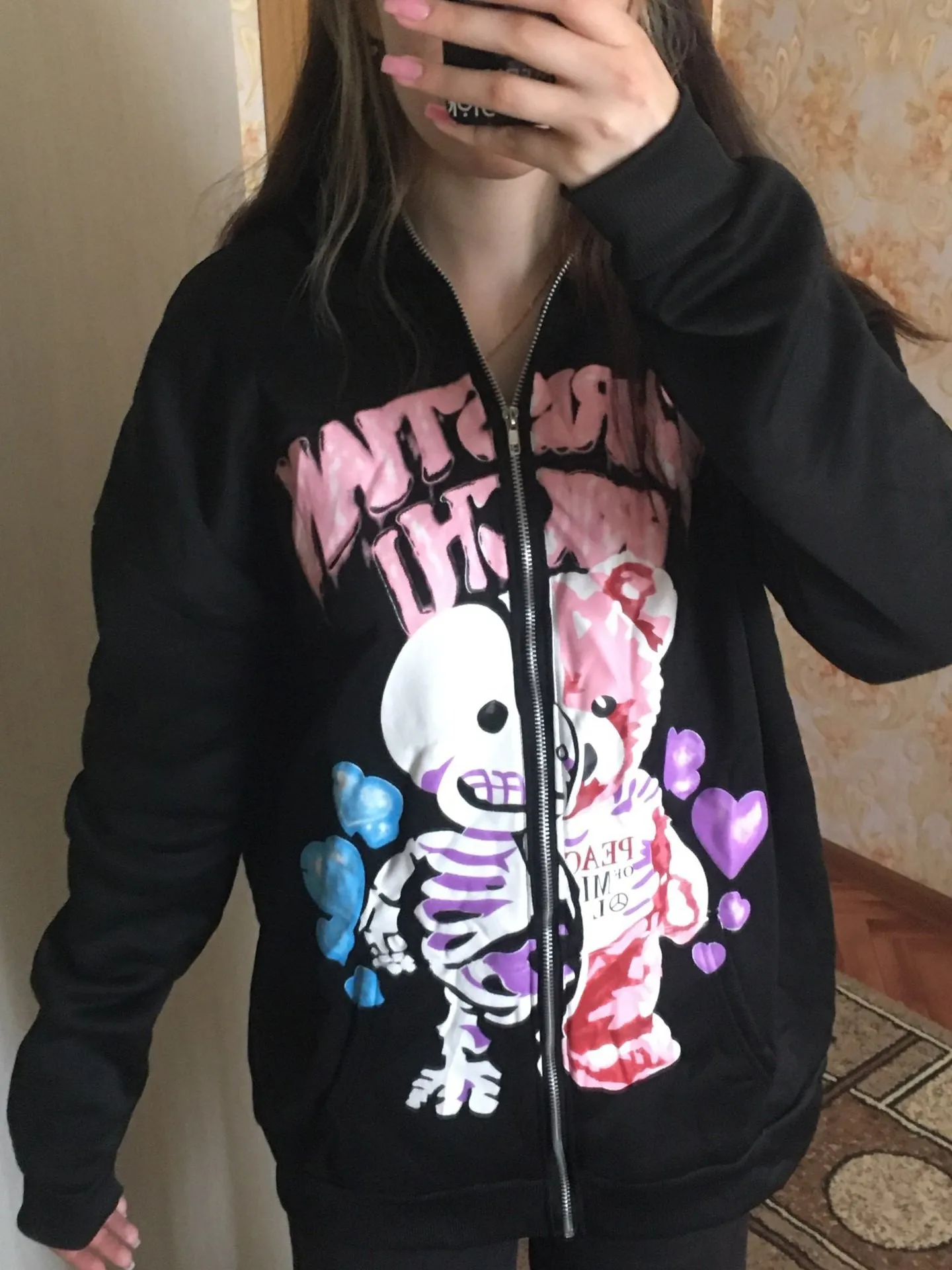 Streetwear Hoodie Zipper Sweatshirt Fairy Tale Trash Pullover Oversize Skull Bear Gothic Jacket Top