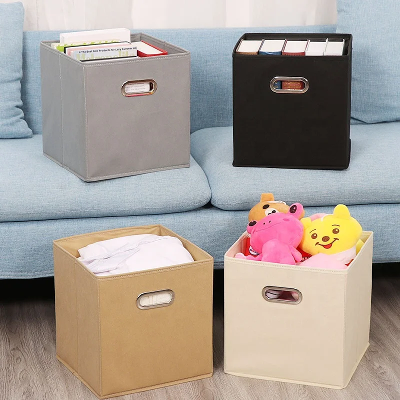 Storage Cubes Foldable Fabric Cube Baskets with Metal Handles Closet Shelf Organizer Collapsible Nursery Drawer Organizers