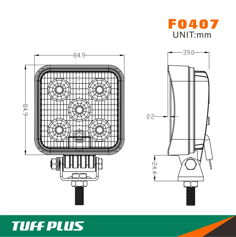 Tuff Plus Wholesaler CE 12V 15W Forklift Excavator Heavy Duty Square Work Light Led Strobe Light