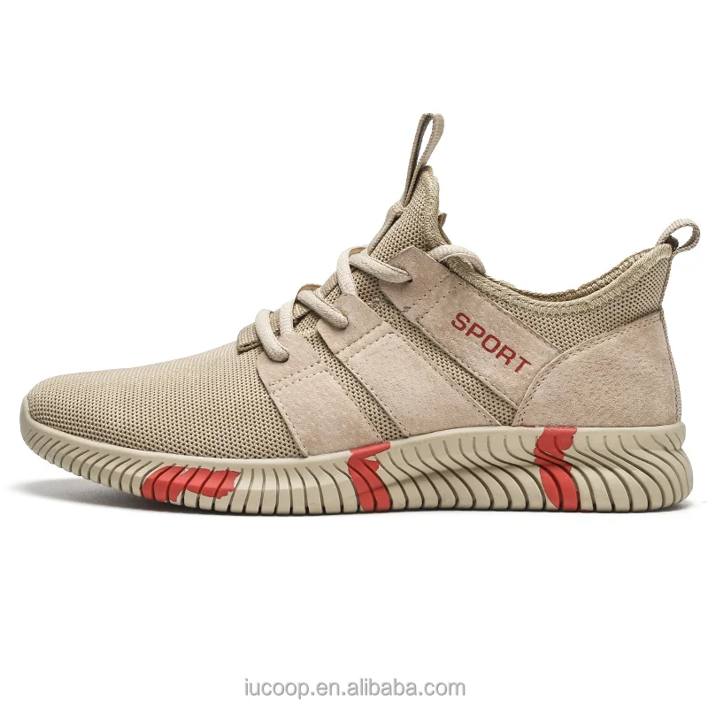 Wholesale sport shoes Hot Knit leather breathable upper casual shoes with flexible rubber bottom light weight men running shoes