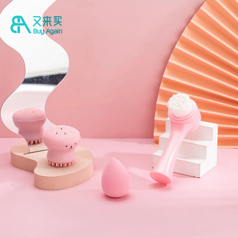 wholesale face brush kit silicone face facial cleansing brush makeup sponge set