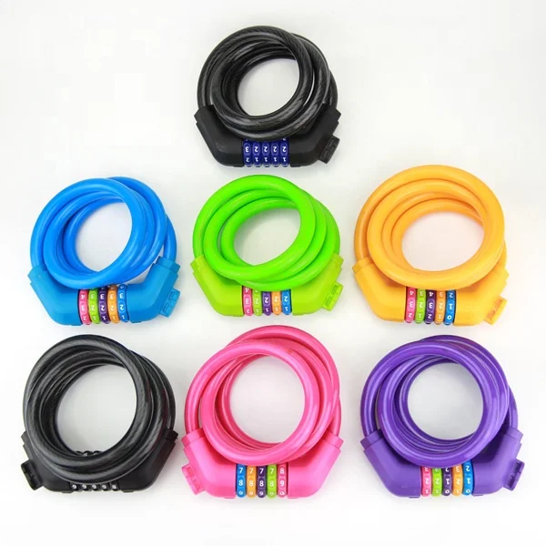 
high quality safety steel cable folding mountain Chain Keyless security Bicycle Cable 5 Digit Combination Bike Lock 