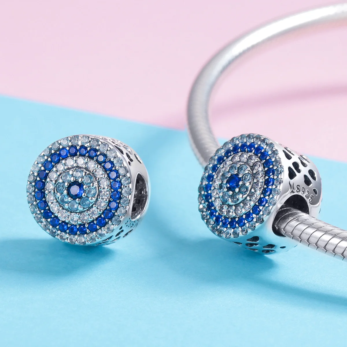 Quality 925 Sterling sivler Turkish evil eye blue eye pave setting wholesales beads supplier