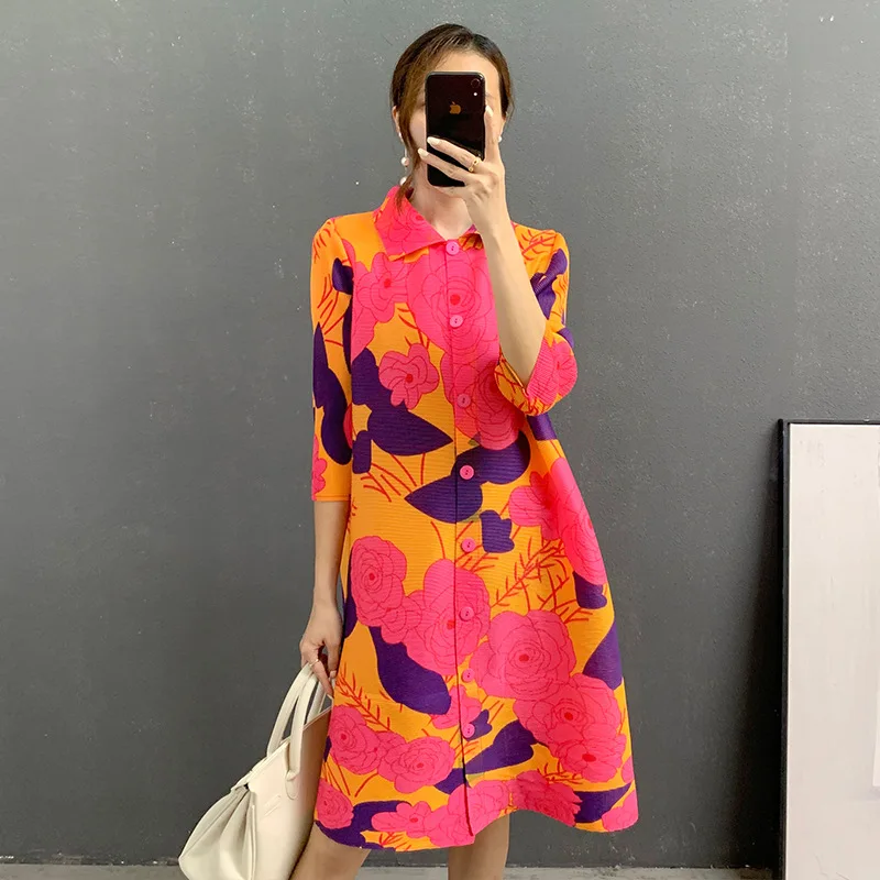 FXZ miyake pleated dresses women new Autumn 2021 European station fashion clash color plaid plus size pleats please dress