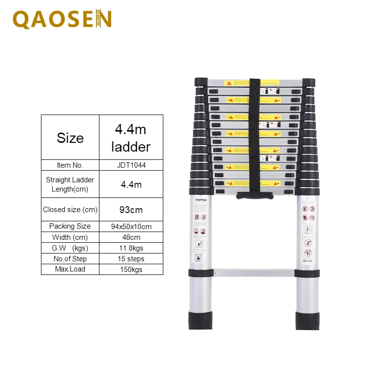 Factory Price 4.4m Single Telescopic Ladder Aluminum Safety Stable Ladders