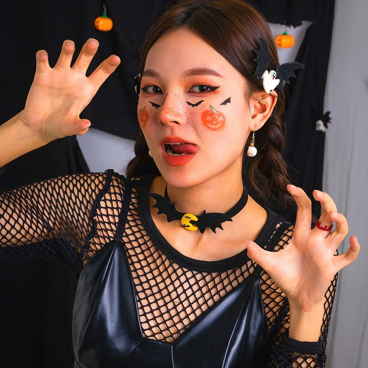 Gothic Halloween Necklace Pumpkin Ghost Pendant Choker Festival Party Cosplay Decoration Fashion Jewelry Accessories Gift Set