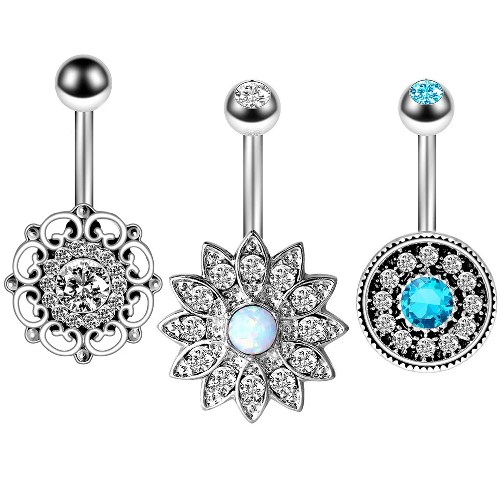 2024 Fashion Stainless Steel Navel Ring 6-Piece Set Opal Nail Body Piercing Jewelry Belly Button Nail Set