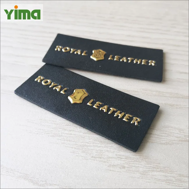 Custom LOGO jeans hat PU label tag embossed stamp printing jeans real leather label patch with metal for clothing