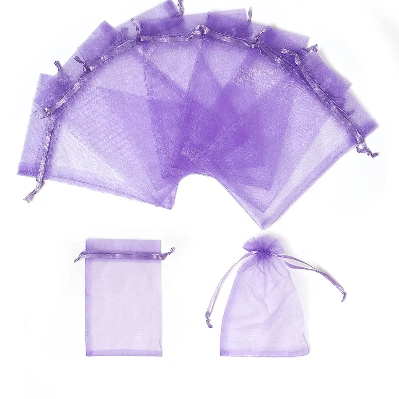 purple packaging custom bags organza candy bags jewelry with logo  9 x 12cm wholesale