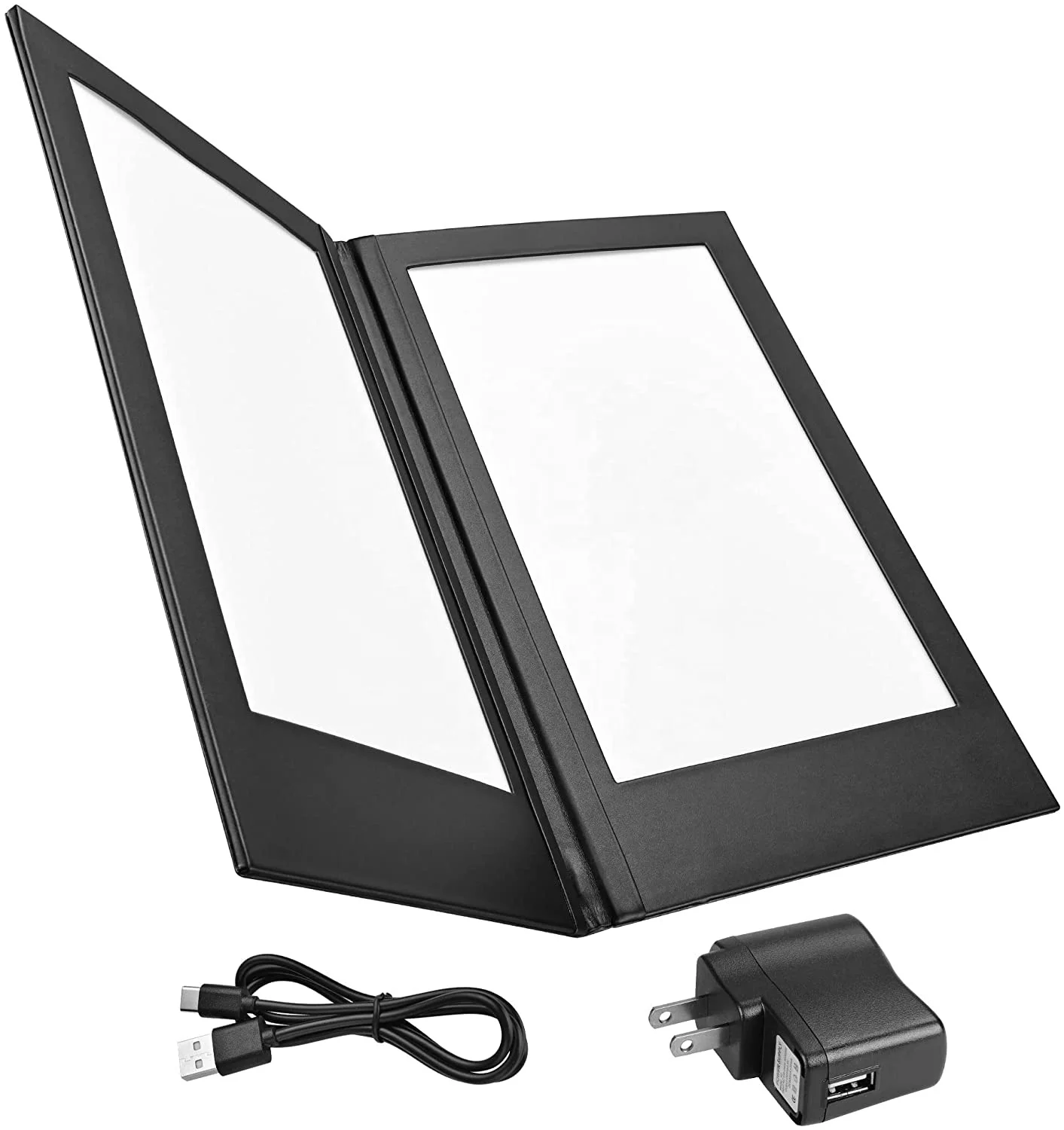 High Quality Restaurant Bar A4  Double Page Leather Illuminated  LED Light Menu Cover Holder Book