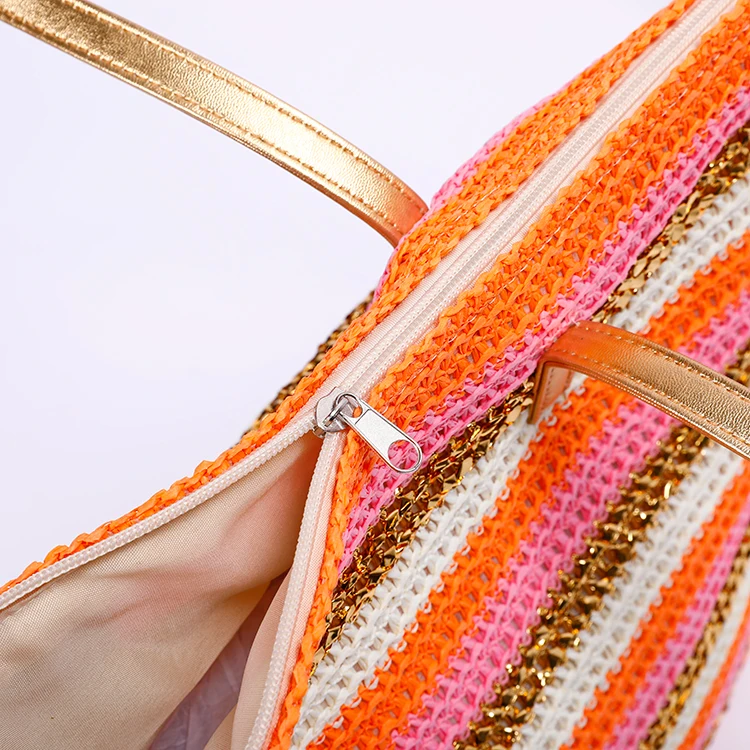 Factory Cheap Price Paper Material Hand Knitted Crochet Bag For Sale Handcraft Tote Crochet Bags With Pompon Beach Bag