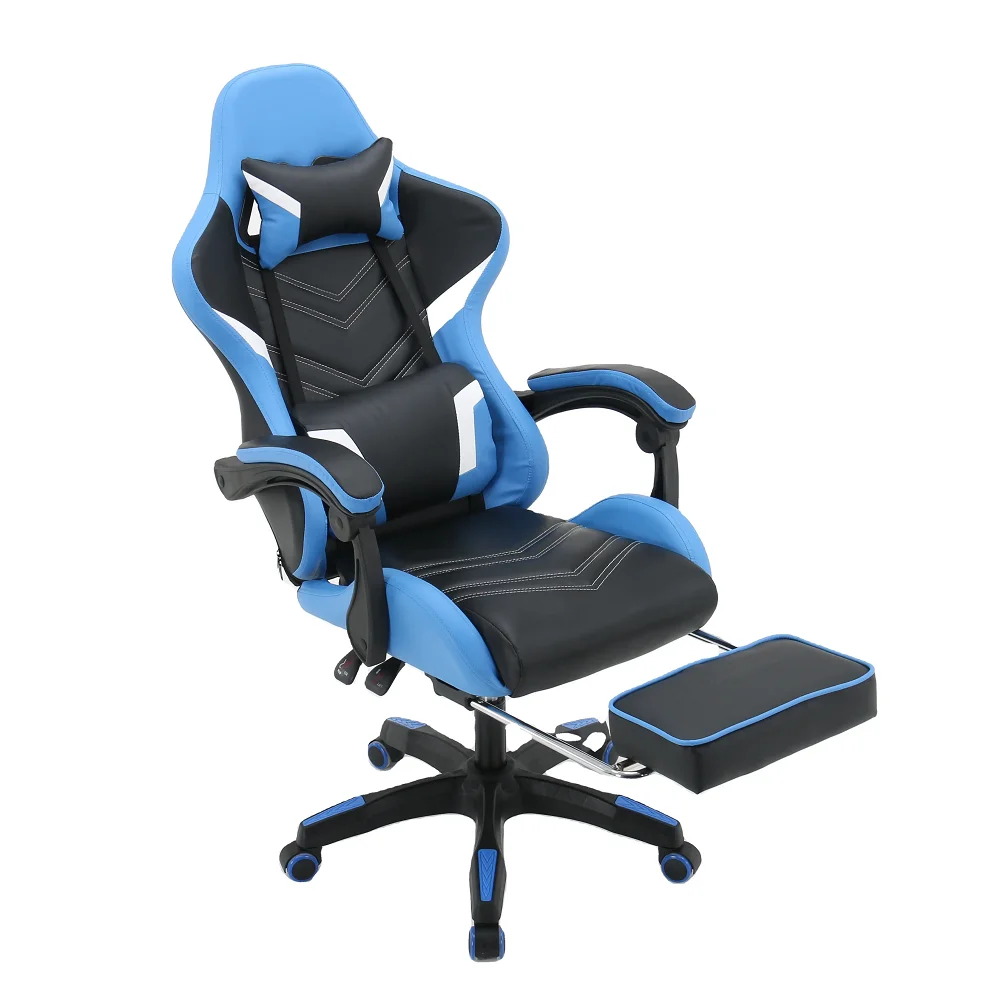 Cheap Sillas Gamer 360 Swivel Hot Home Office Furniture Customized Black Blue High Back gaming racing chair with Footrest