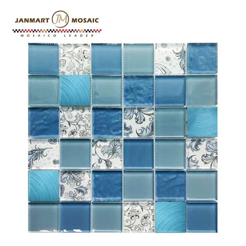 Elegant Art Arabesque Mixed Glass Natural Stone Mosaic Bathroom Pool Tiles Glass Mosaic Square Marble Mosaic Tile