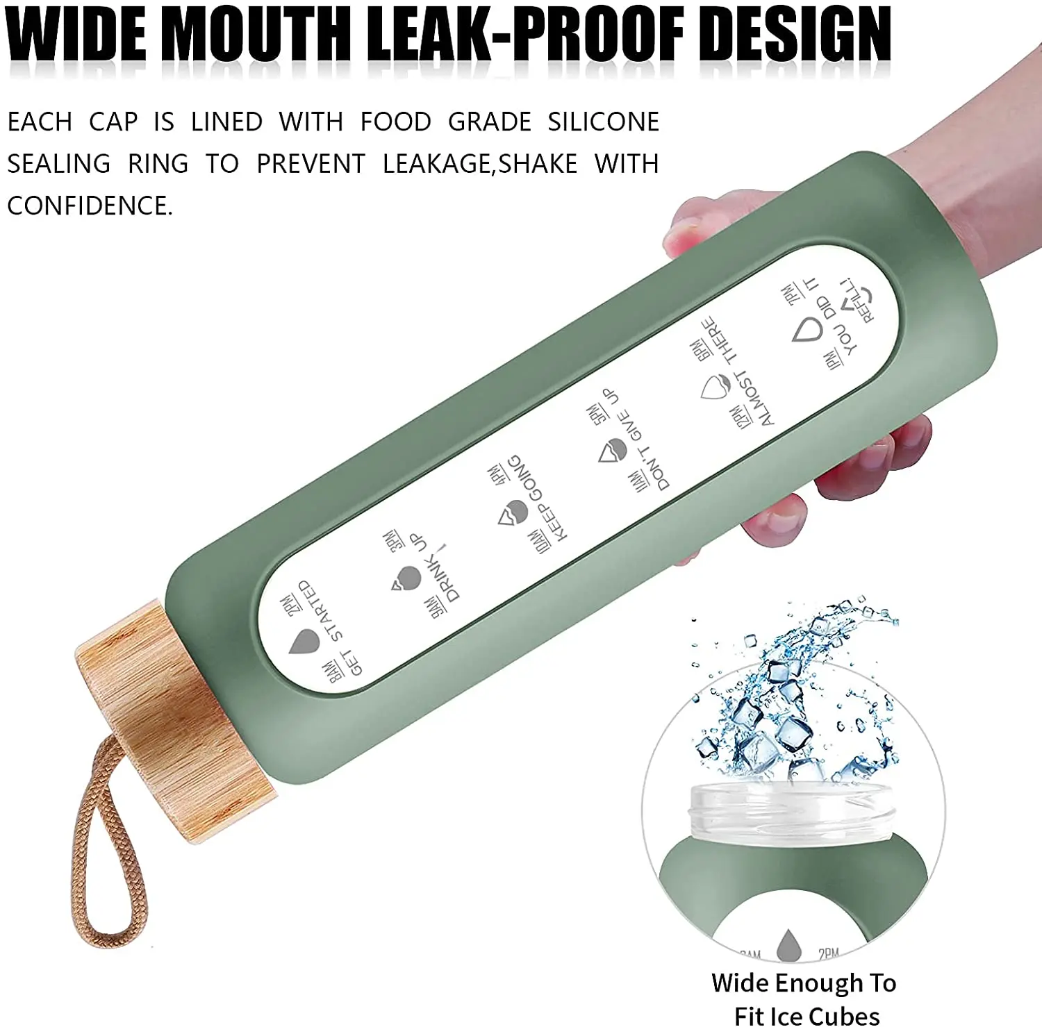 32oz Borosilicate Glass Water Bottles with Time Marker Motivational Glass Water Bottle with Silicone Sleeve and Bamboo Lid