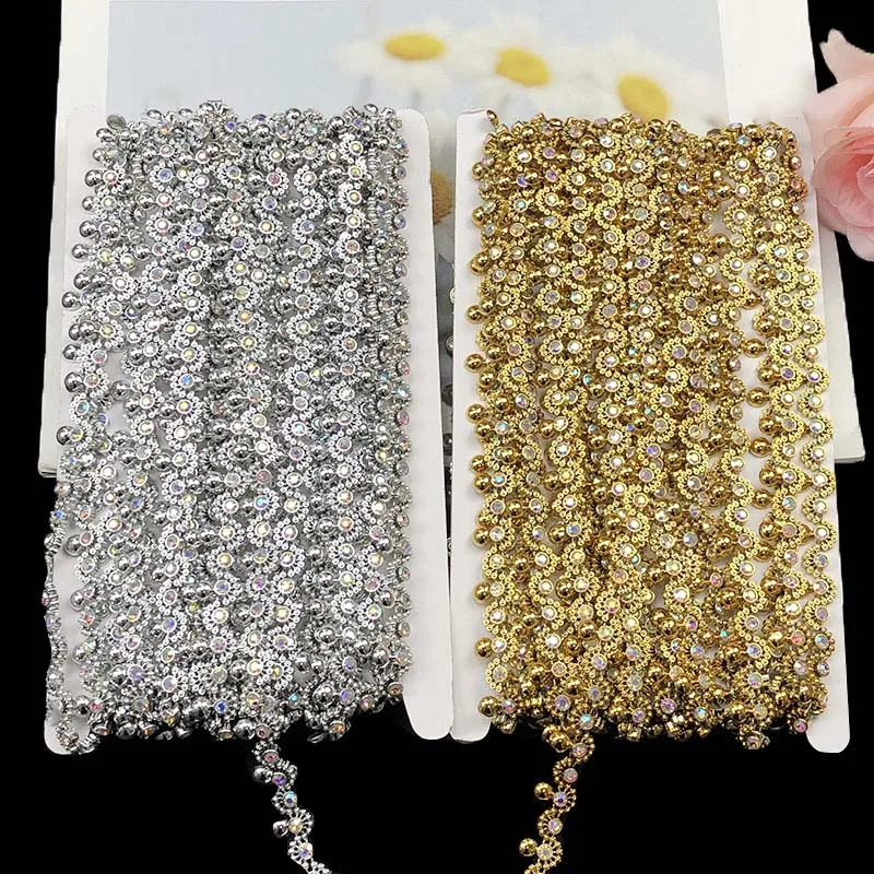 gold silver acrylic rhinestone plastic trims diy ethnic garment costume decorative crystal stone chain wedding dress lace fabric