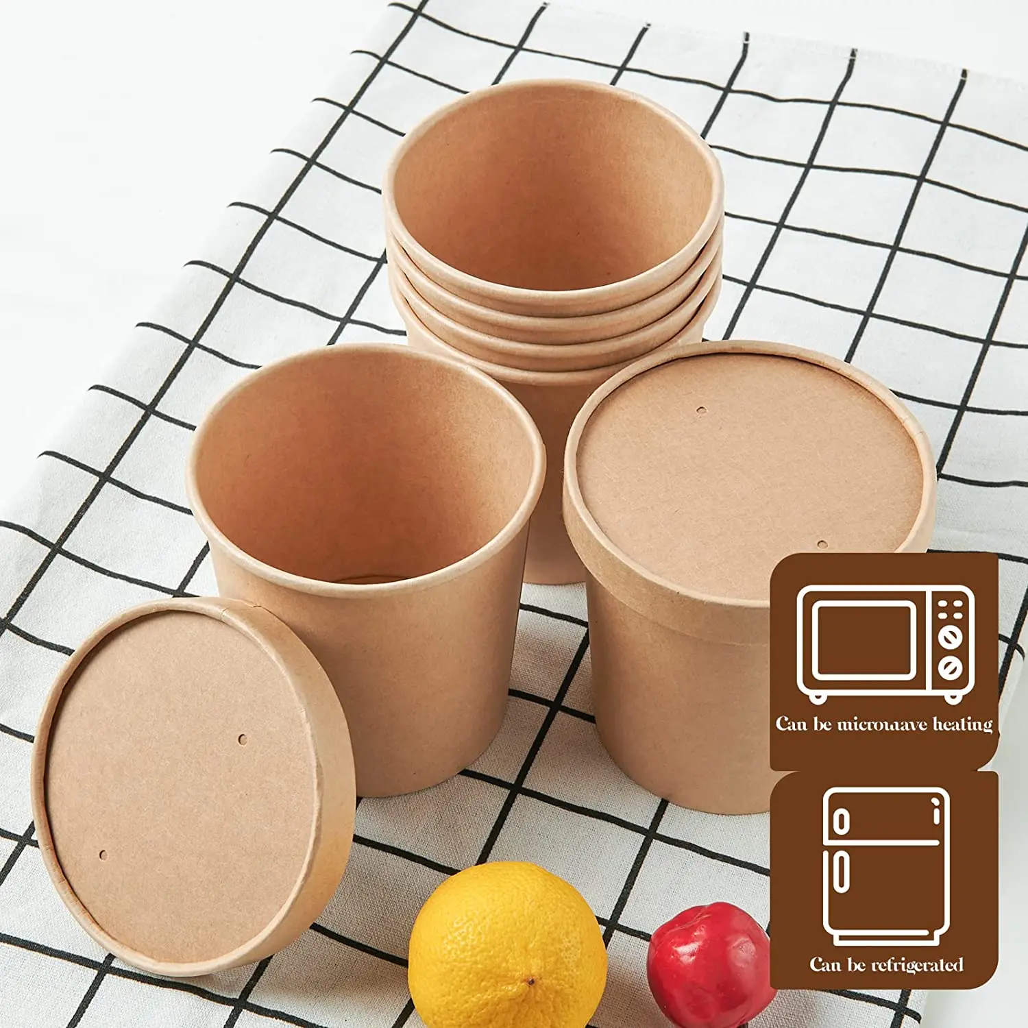 Custom printed disposable hot soup bowls kraft paper soup cup  container with lids