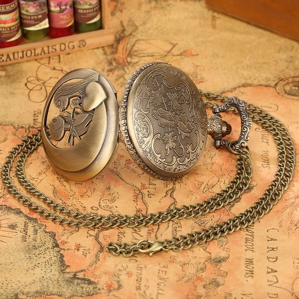 Vintage Stempunk Metal Pendant Watch Jack And Sally Necklace Clock Pocket Watch With Chain Bronze pocket watches for men gifts