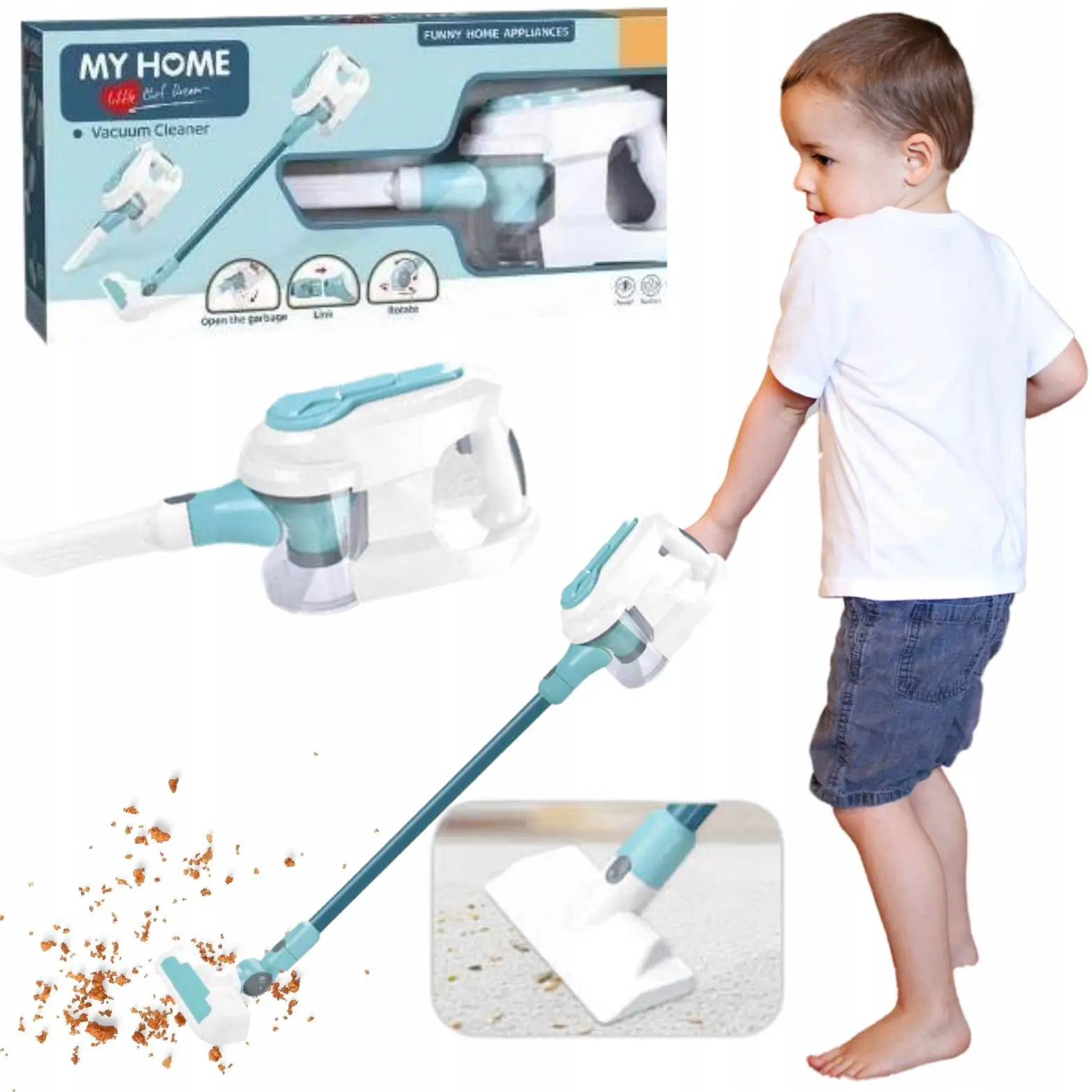 Indoor toys 4 in 1 cordless mini handheld wireless vacuum cleaner toys with lights and music pretend educational toy for kids