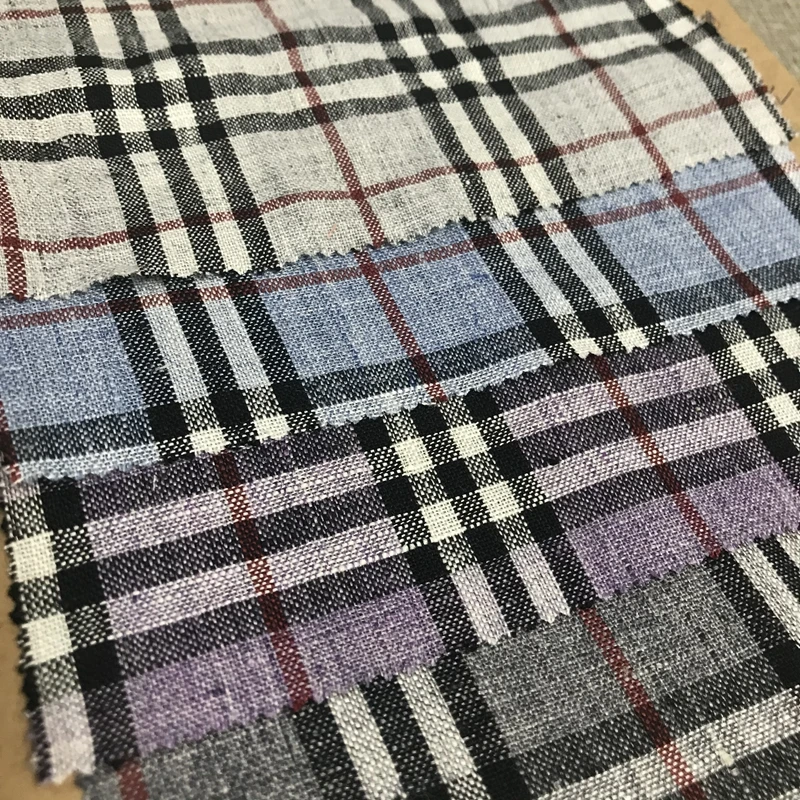  #1267 Linen Fabric Manufacturers Yarn Dyed Washed Plaid 100% For