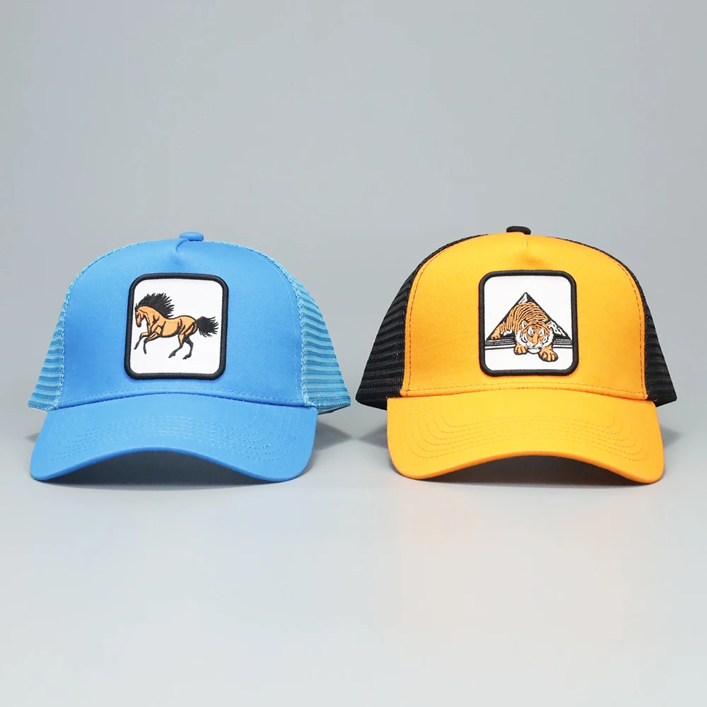 OEM Tiger Logo Trucker Hat Custom Animal Design Adjustable 5 Panel Mesh Caps for Men