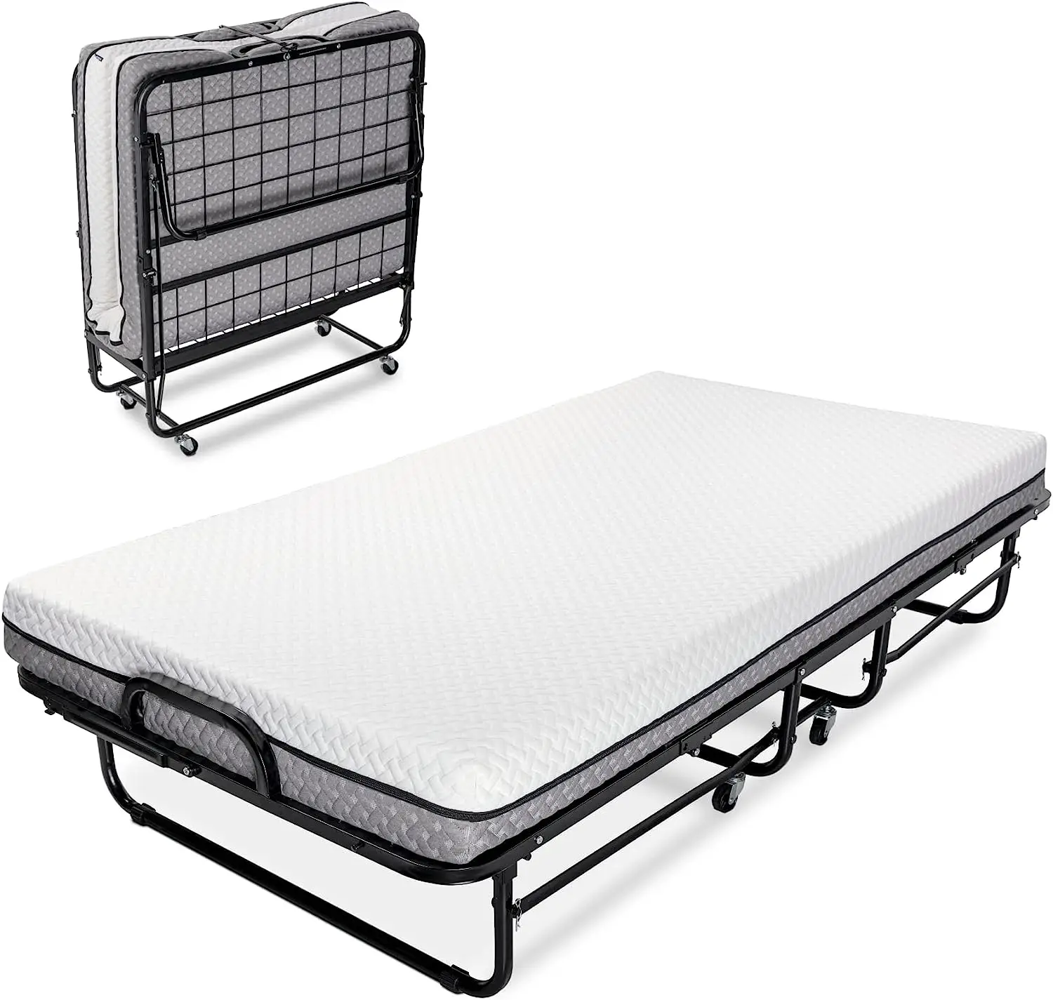 Factory wholesale Twin Portable home hotel outdoor top quality metal folding single bed frame with memory foam mattress
