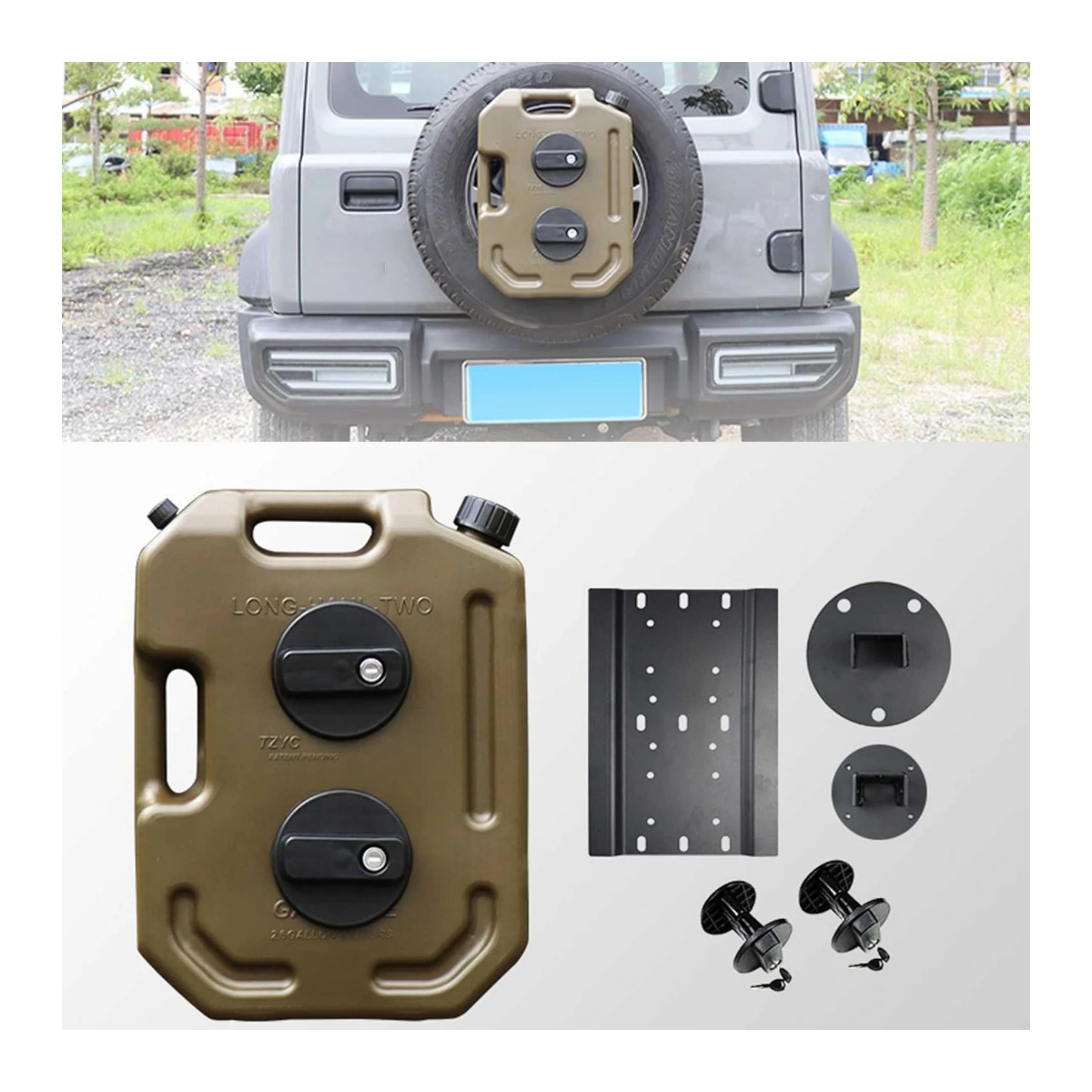 TELLIKA 10L Gasoline Can Petrol Can Fuel Tank Container with Spare tire extension rack for Suzuki Jimny JB64 JB74 Accessories