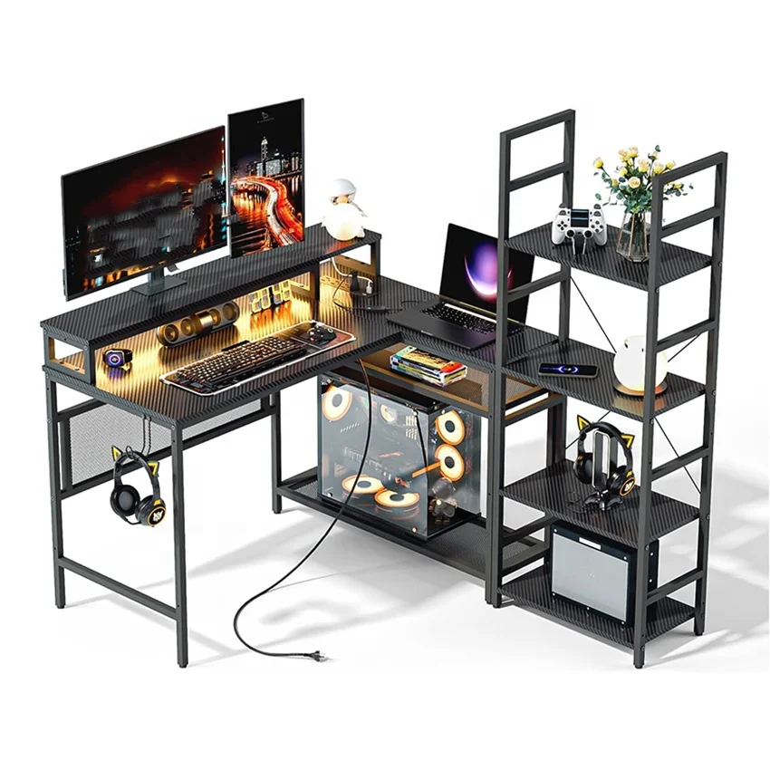 Wooden Modular LED Lights Power Outlets Modular Wooden Structure Villa Staircase Applications Modern Design Gaming Desk
