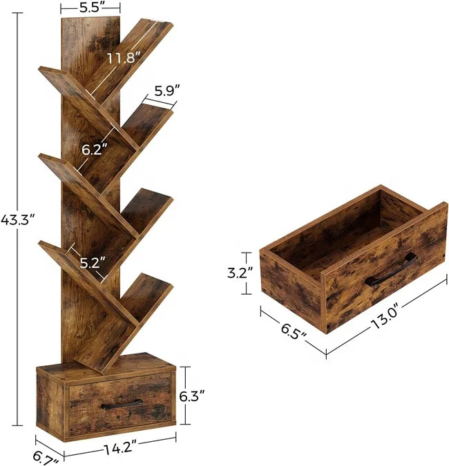 Cheap price Customized wooden  Tree Branch Model  Book living room white corner storage  Shelf