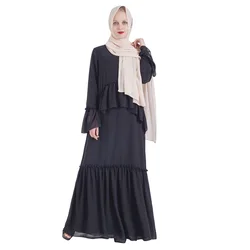 2021 New Scallop False 2-piece Middle East Arabic Long Sleeve Ladies Islamic Clothing Robe Women Modest Abaya Muslim Dress