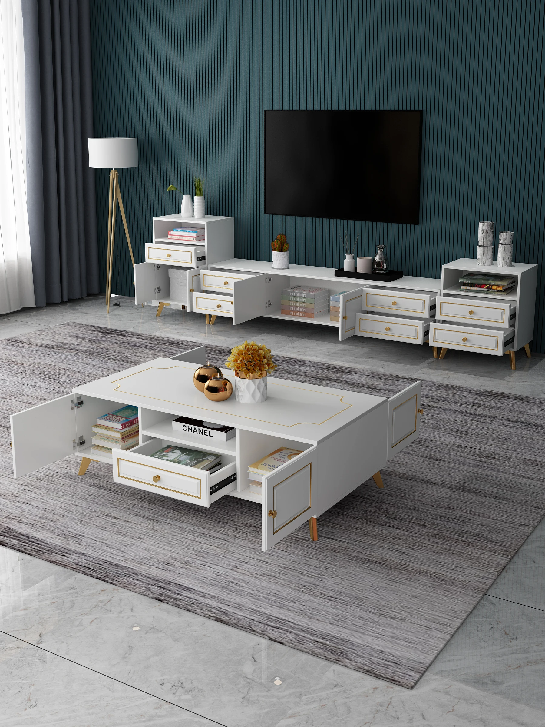 
Modern designs living room furniture tv cabinet white table cabinet 