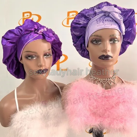 Wholesale High Quality double layer satin designer bonnet Silk Hair satin Bonnet mommy and me bonnets custom logo